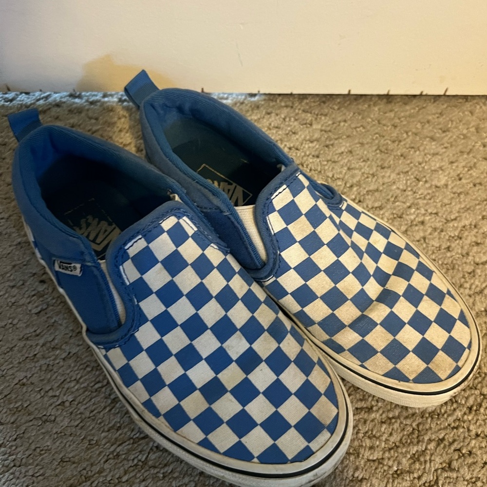 Vans Kids Blue and White Checkered Slip-On Sneakers